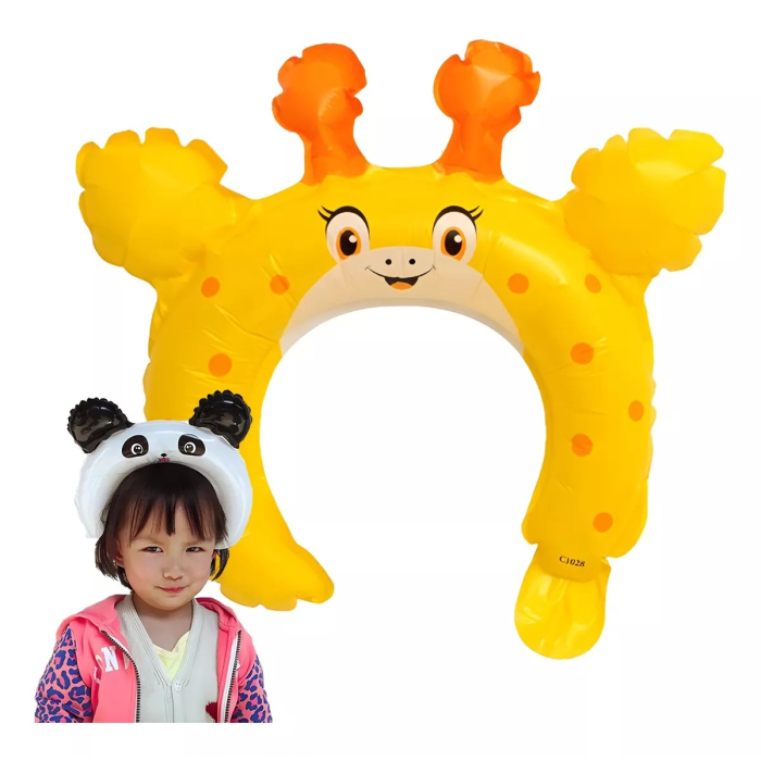 Balon din Folie Metalizata, , Tip Coronita cu Urechi, Model Girafa, Ambalaj Individual, Pai Inclus, Umflare cu Aer sau Heliu, 28 x 31 cm, Galben [2]