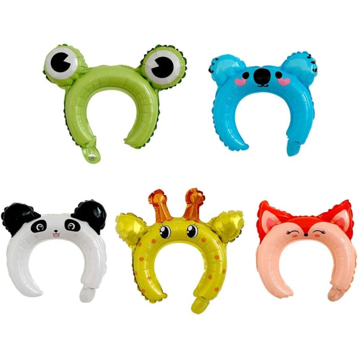 Balon din Folie Metalizata, , Tip Coronita cu Urechi, Model Koala, Ambalaj Individual, Pai Inclus, Umflare cu Aer sau Heliu, 26.5 x 28 cm, Albastru [5]