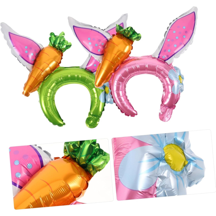 Balon din Folie Metalizata, , Tip Coronita cu Urechi, Model Morcov, Ambalaj Individual, Pai Inclus, Umflare cu Aer sau Heliu, 43 x 40 cm, Roz [3]