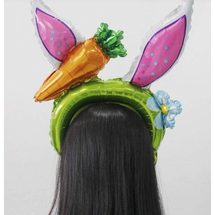 Balon din Folie Metalizata, , Tip Coronita cu Urechi, Model Morcov, Ambalaj Individual, Pai Inclus, Umflare cu Aer sau Heliu, 43 x 40 cm, Roz [2]