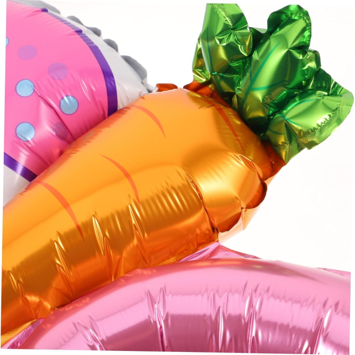 Balon din Folie Metalizata, , Tip Coronita cu Urechi, Model Morcov, Ambalaj Individual, Pai Inclus, Umflare cu Aer sau Heliu, 43 x 40 cm, Roz [4]
