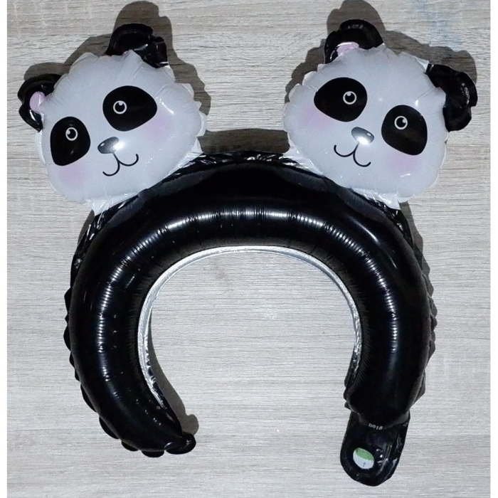 Balon din Folie Metalizata, , Tip Coronita cu Urechi, Model Panda, Ambalaj Individual, Pai Inclus, Umflare cu Aer sau Heliu, 30 x 27 cm, Albastru [2]