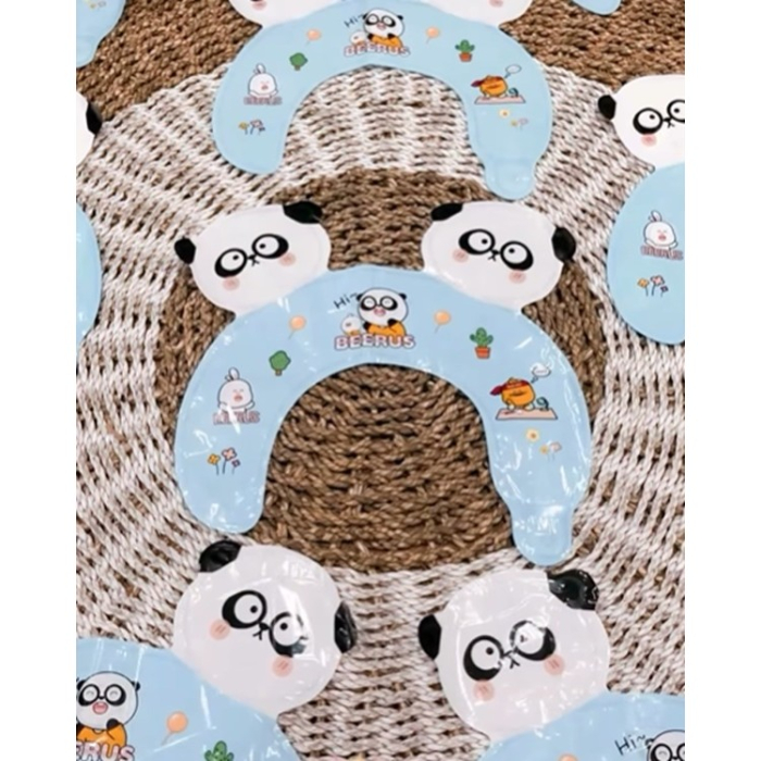 Balon din Folie Metalizata, , Tip Coronita cu Urechi, Model Panda Mirat, Ambalaj Individual, Pai Inclus, Umflare cu Aer sau Heliu, 30 x 27 cm, Bleu [2]
