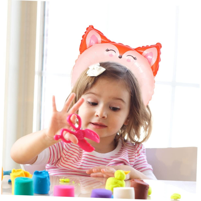 Balon din Folie Metalizata, , Tip Coronita cu Urechi, Model Vulpe, Ambalaj Individual, Pai Inclus, Umflare cu Aer sau Heliu, 27 x 29 cm, Rosu [2]