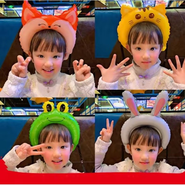 Balon din Folie Metalizata, , Tip Coronita cu Urechi, Model Vulpe, Ambalaj Individual, Pai Inclus, Umflare cu Aer sau Heliu, 27 x 29 cm, Rosu [6]