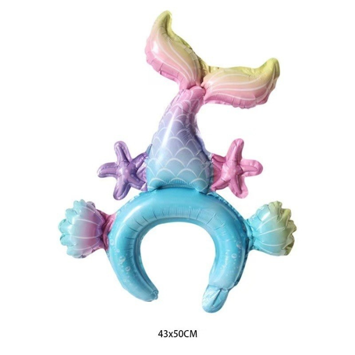 Balon din Folie Metalizata, , Tip Coronita, Model Sirena, Ambalaj Individual, Pai Inclus, Umflare cu Aer sau Heliu, 43 x 50 cm, Multicolor [2]
