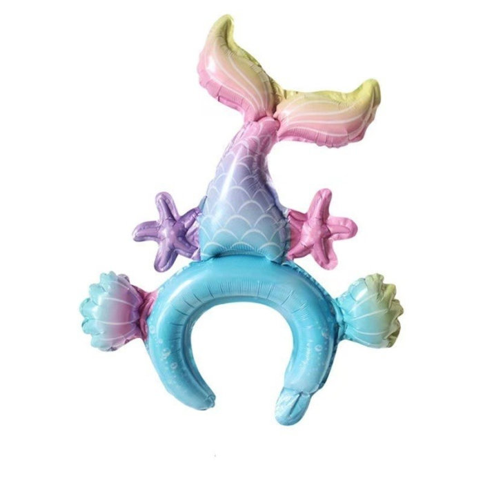 Balon din Folie Metalizata, , Tip Coronita, Model Sirena, Ambalaj Individual, Pai Inclus, Umflare cu Aer sau Heliu, 43 x 50 cm, Multicolor [1]