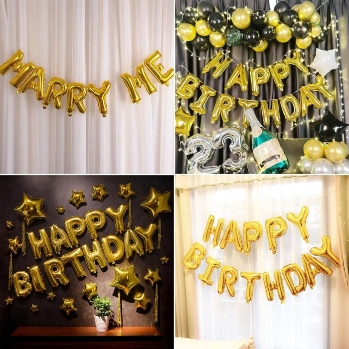 Balon Folie Metalizata Litera A, , 80 cm, Umflati cu Heliu sau Aer, Ambalaj Individual, Pai inclus, Auriu [9]