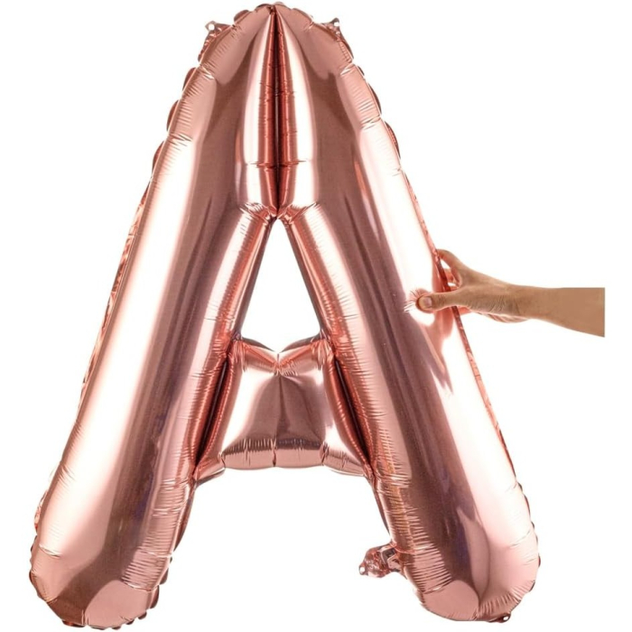 Balon Folie Metalizata Litera A, , 80 cm, Umflati cu Heliu sau Aer, Ambalaj Individual, Pai inclus, Rose Gold [8]