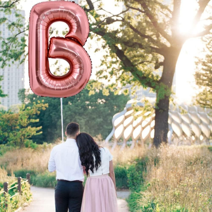 Balon Folie Metalizata Litera B, , 80 cm, Umflati cu Heliu sau Aer, Ambalaj Individual, Pai inclus, Rose Gold [7]