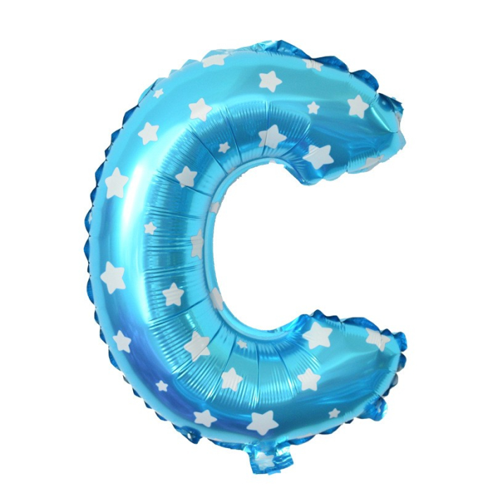 Balon Folie Metalizata Litera C, , 40 cm, Cu Imprimeu Stelute, Umflati cu Heliu sau Aer, Ambalaj Individual, Pai inclus, Albastru [3]