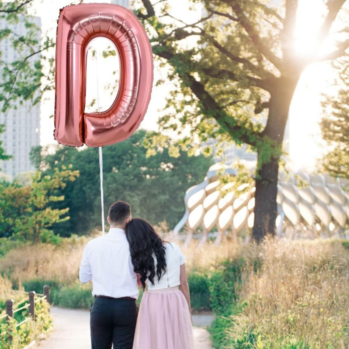 Balon Folie Metalizata Litera D, , 100 cm, Umflati cu Heliu sau Aer, Ambalaj Individual, Pai inclus, Rose Gold [3]