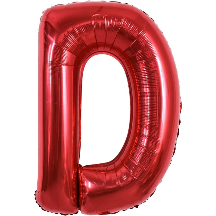Balon Folie Metalizata Litera D, , 40 cm, Umflati cu Heliu sau Aer, Ambalaj Individual, Pai inclus, Rosu [6]