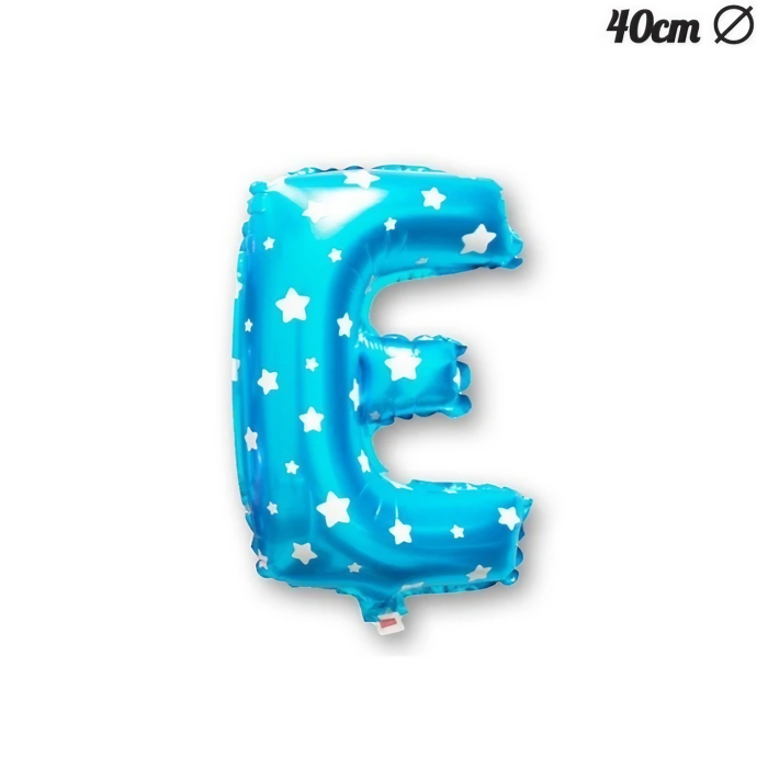 Balon Folie Metalizata Litera E, , 40 cm, Cu Imprimeu Stelute, Umflati cu Heliu sau Aer, Ambalaj Individual, Pai inclus, Albastru [3]