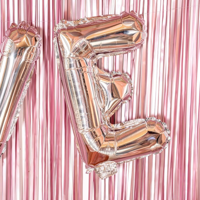 Balon Folie Metalizata Litera E, , 80 cm, Umflati cu Heliu sau Aer, Ambalaj Individual, Pai inclus, Argintiu [3]