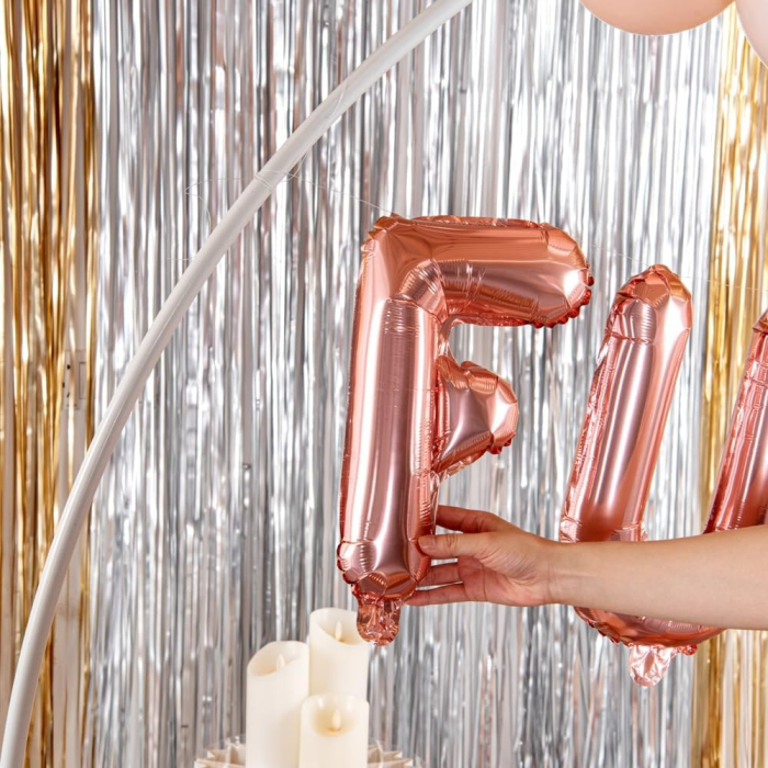 Balon Folie Metalizata Litera F, , 40 cm, Umflati cu Heliu sau Aer, Ambalaj Individual, Pai inclus, Rose Gold [4]