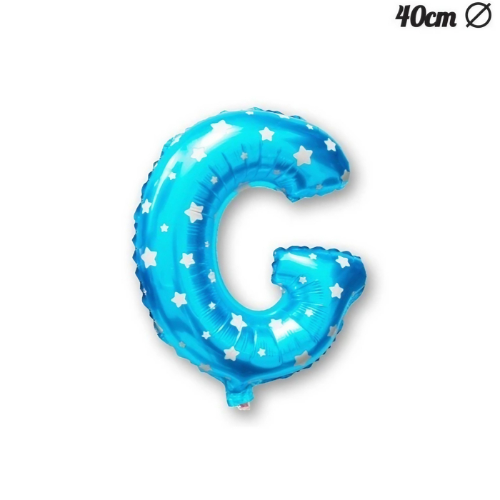 Balon Folie Metalizata Litera G, , 40 cm, Cu Imprimeu Stelute, Umflati cu Heliu sau Aer, Ambalaj Individual, Pai inclus, Albastru [3]