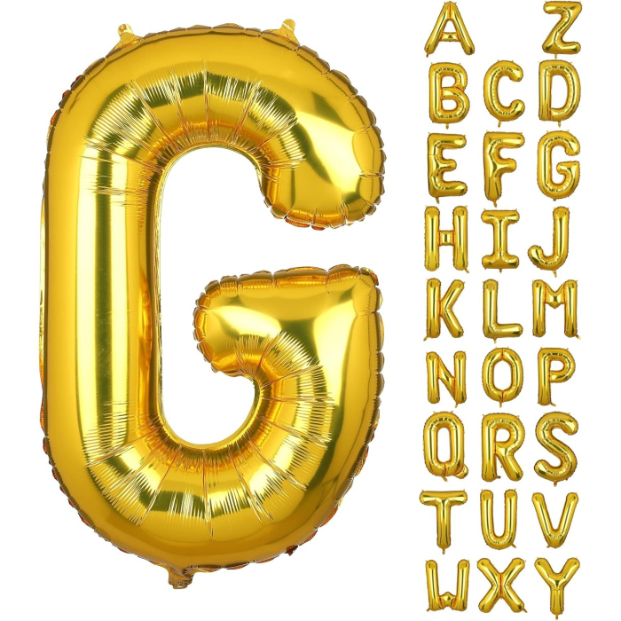 Balon Folie Metalizata Litera G, , 80 cm, Umflati cu Heliu sau Aer, Ambalaj Individual, Pai inclus, Auriu [3]