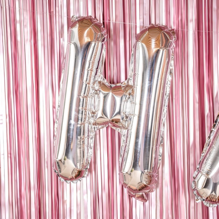 Balon Folie Metalizata Litera H, , 40 cm, Umflati cu Heliu sau Aer, Ambalaj Individual, Pai inclus, Argintiu [6]