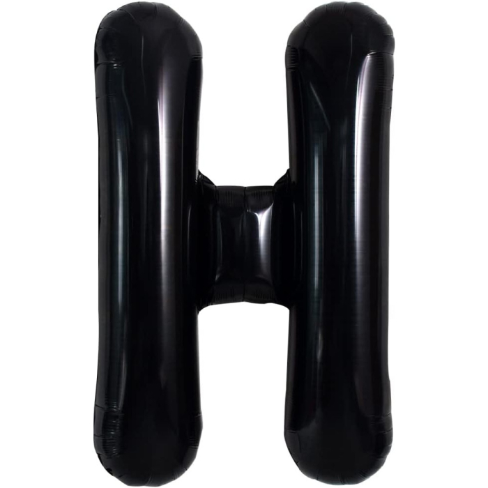 Balon Folie Metalizata Litera H, , 40 cm, Umflati cu Heliu sau Aer, Ambalaj Individual, Pai inclus, Negru [5]