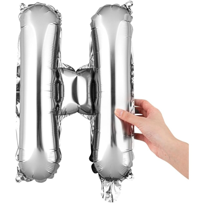 Balon Folie Metalizata Litera H, , 80 cm, Umflati cu Heliu sau Aer, Ambalaj Individual, Pai inclus, Argintiu [6]