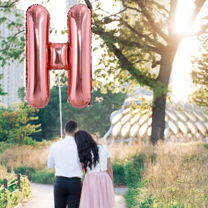 Balon Folie Metalizata Litera H, , 80 cm, Umflati cu Heliu sau Aer, Ambalaj Individual, Pai inclus, Rose Gold [3]