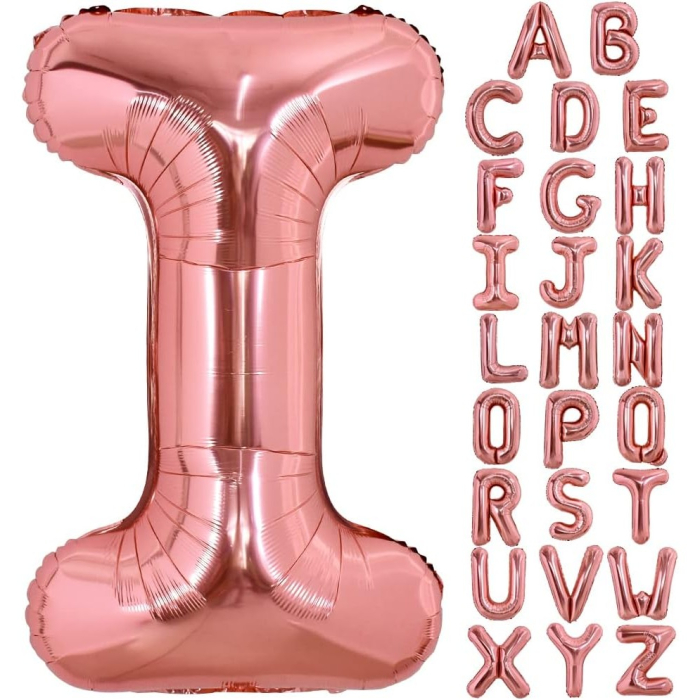 Balon Folie Metalizata Litera I, , 100 cm, Umflati cu Heliu sau Aer, Ambalaj Individual, Pai inclus, Rose Gold [4]