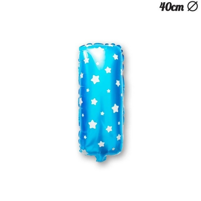 Balon Folie Metalizata Litera I, , 40 cm, Cu Imprimeu Stelute, Umflati cu Heliu sau Aer, Ambalaj Individual, Pai inclus, Albastru [3]