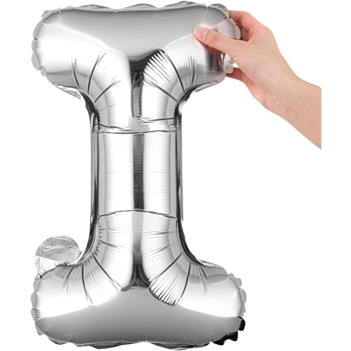 Balon Folie Metalizata Litera I, , 80 cm, Umflati cu Heliu sau Aer, Ambalaj Individual, Pai inclus, Argintiu [4]