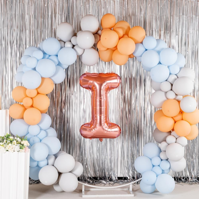 Balon Folie Metalizata Litera I, , 80 cm, Umflati cu Heliu sau Aer, Ambalaj Individual, Pai inclus, Rose Gold [6]