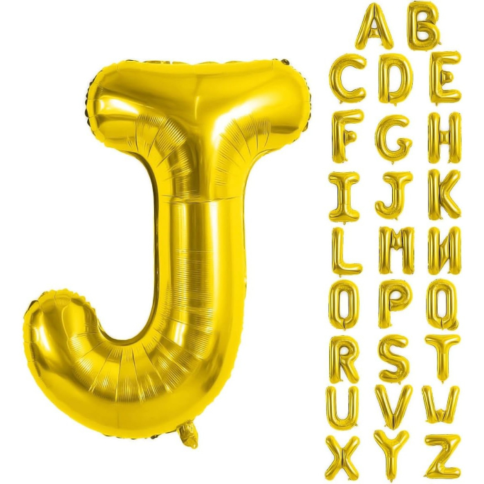 Balon Folie Metalizata Litera J, , 40 cm, Umflati cu Heliu sau Aer, Ambalaj Individual, Pai inclus, Auriu [4]