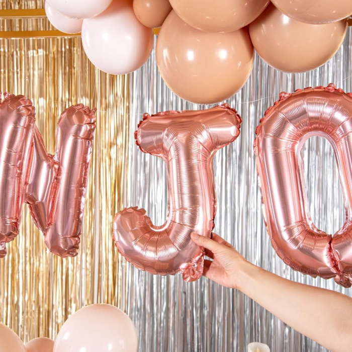 Balon Folie Metalizata Litera J, , 40 cm, Umflati cu Heliu sau Aer, Ambalaj Individual, Pai inclus, Rose Gold [4]