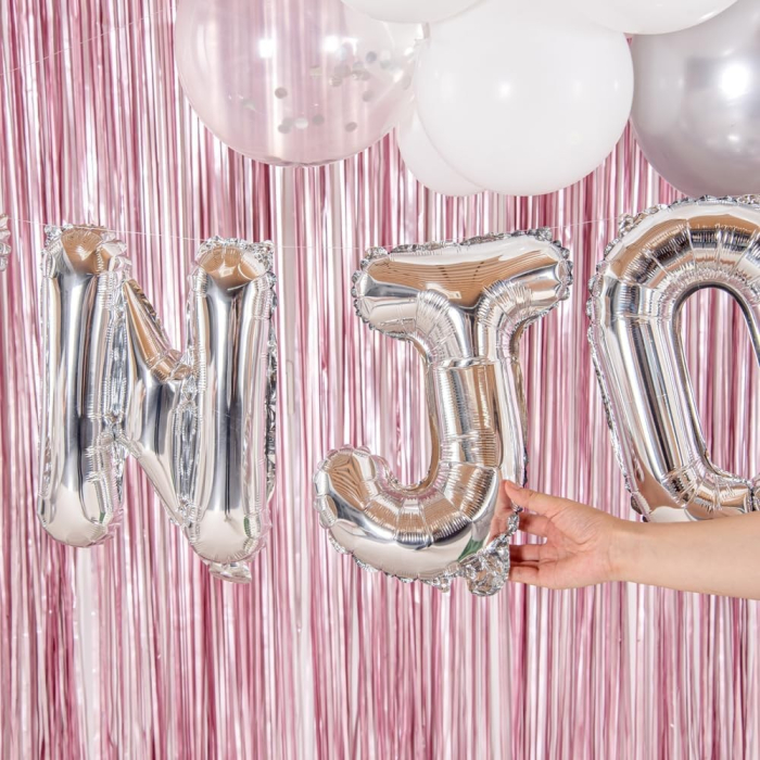 Balon Folie Metalizata Litera J, , 80 cm, Umflati cu Heliu sau Aer, Ambalaj Individual, Pai inclus, Argintiu [5]