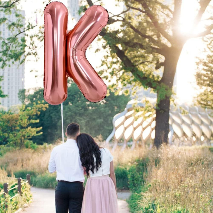 Balon Folie Metalizata Litera K, , 80 cm, Umflati cu Heliu sau Aer, Ambalaj Individual, Pai inclus, Rose Gold [3]
