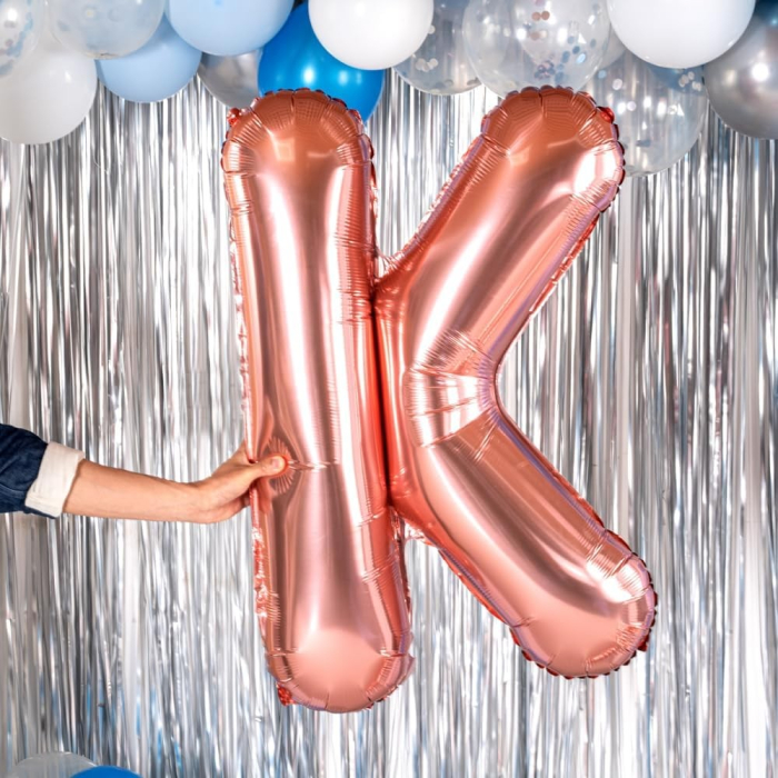 Balon Folie Metalizata Litera K, , 80 cm, Umflati cu Heliu sau Aer, Ambalaj Individual, Pai inclus, Rose Gold [5]