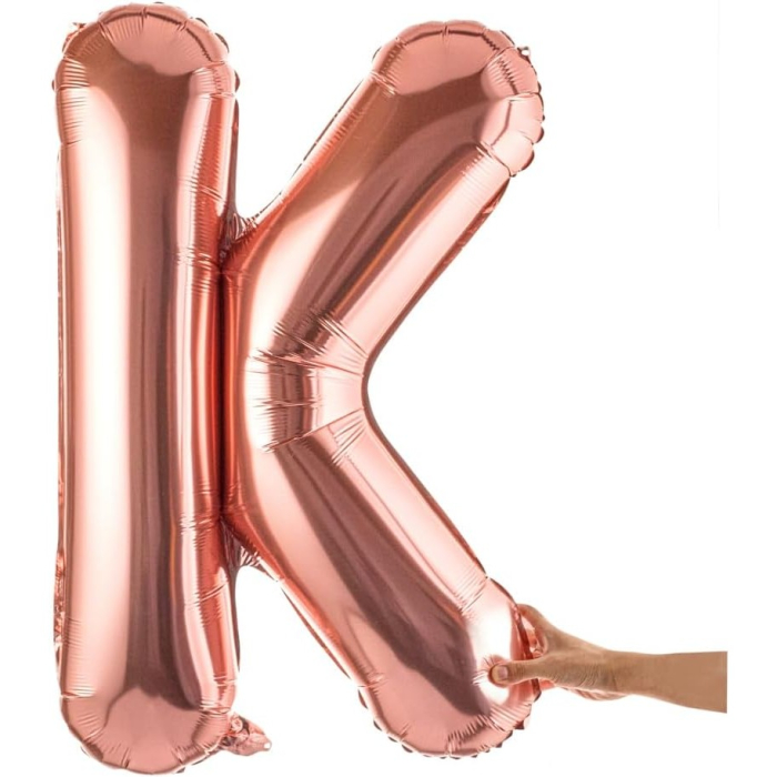 Balon Folie Metalizata Litera K, , 80 cm, Umflati cu Heliu sau Aer, Ambalaj Individual, Pai inclus, Rose Gold [8]