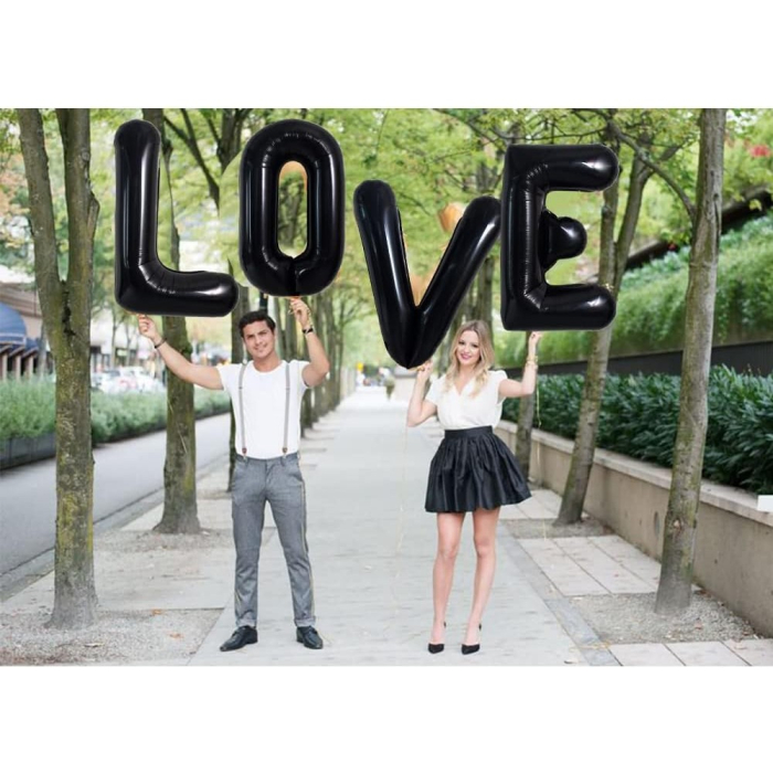 Balon Folie Metalizata Litera L, , 40 cm, Umflati cu Heliu sau Aer, Ambalaj Individual, Pai inclus, Negru [3]