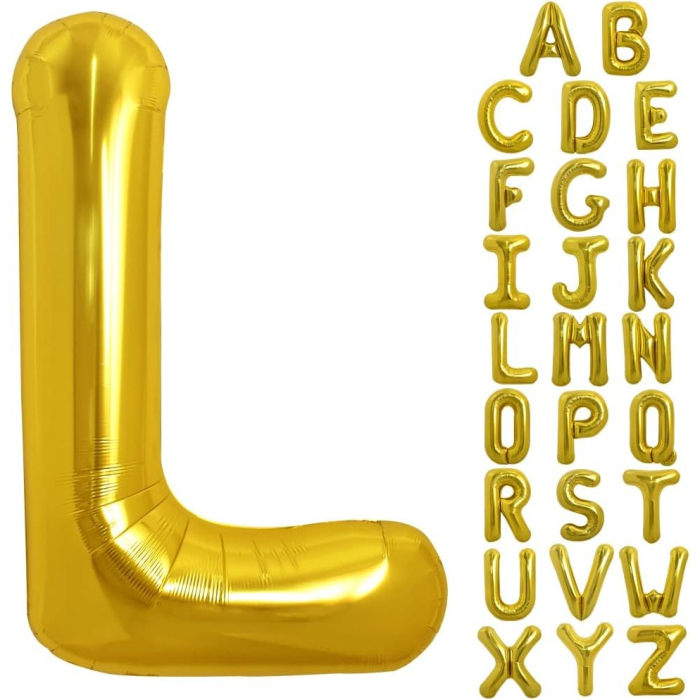 Balon Folie Metalizata Litera L, , 80 cm, Umflati cu Heliu sau Aer, Ambalaj Individual, Pai inclus, Auriu [5]