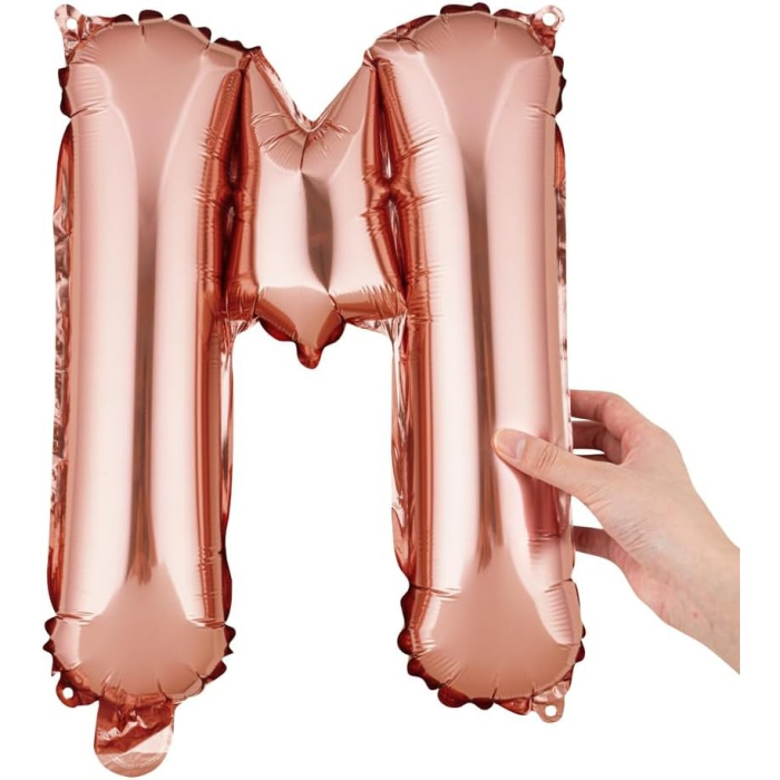 Balon Folie Metalizata Litera M, , 40 cm, Umflati cu Heliu sau Aer, Ambalaj Individual, Pai inclus, Rose Gold [5]