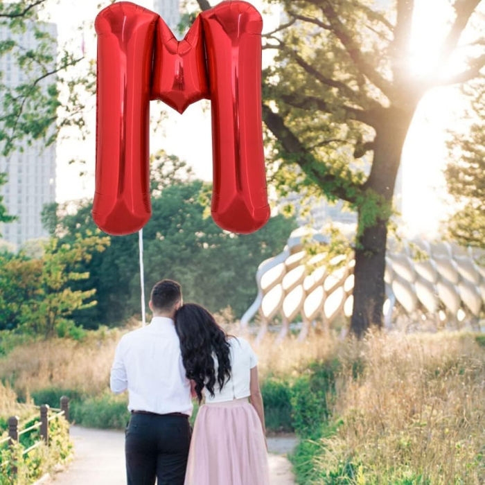 Balon Folie Metalizata Litera M, , 40 cm, Umflati cu Heliu sau Aer, Ambalaj Individual, Pai inclus, Rosu [4]