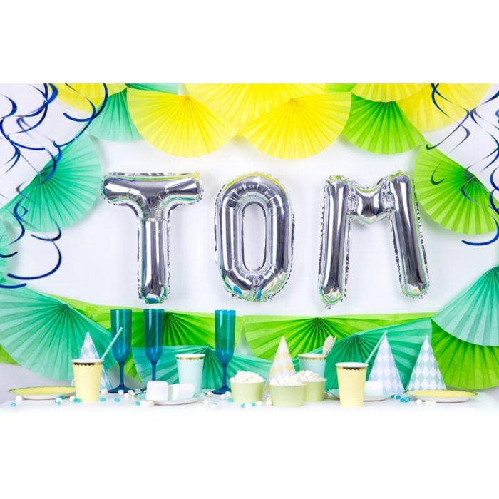 Balon Folie Metalizata Litera M, , 80 cm, Umflati cu Heliu sau Aer, Ambalaj Individual, Pai inclus, Argintiu [3]