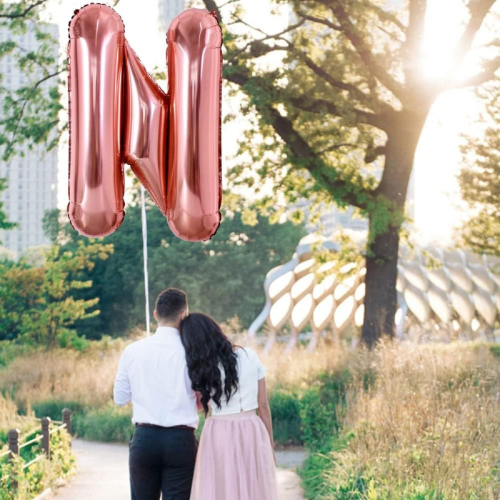 Balon Folie Metalizata Litera N, , 100 cm, Umflati cu Heliu sau Aer, Ambalaj Individual, Pai inclus, Rose Gold [3]
