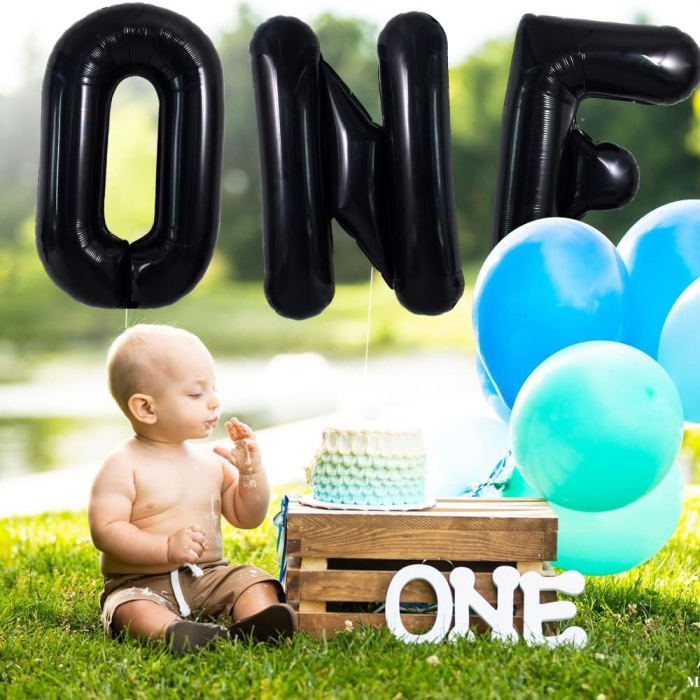 Balon Folie Metalizata Litera N, , 40 cm, Umflati cu Heliu sau Aer, Ambalaj Individual, Pai inclus, Negru [4]