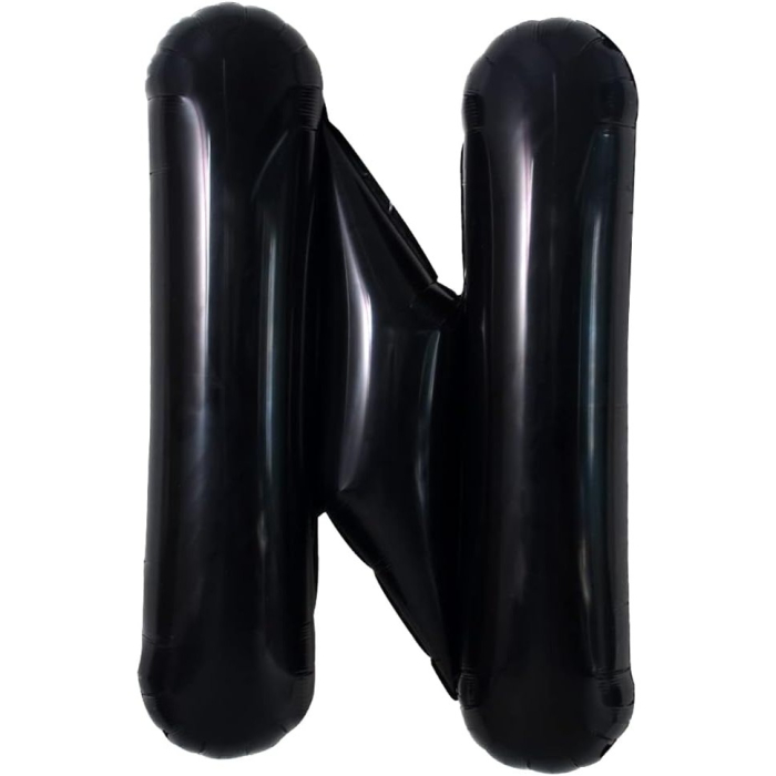 Balon Folie Metalizata Litera N, , 40 cm, Umflati cu Heliu sau Aer, Ambalaj Individual, Pai inclus, Negru [5]