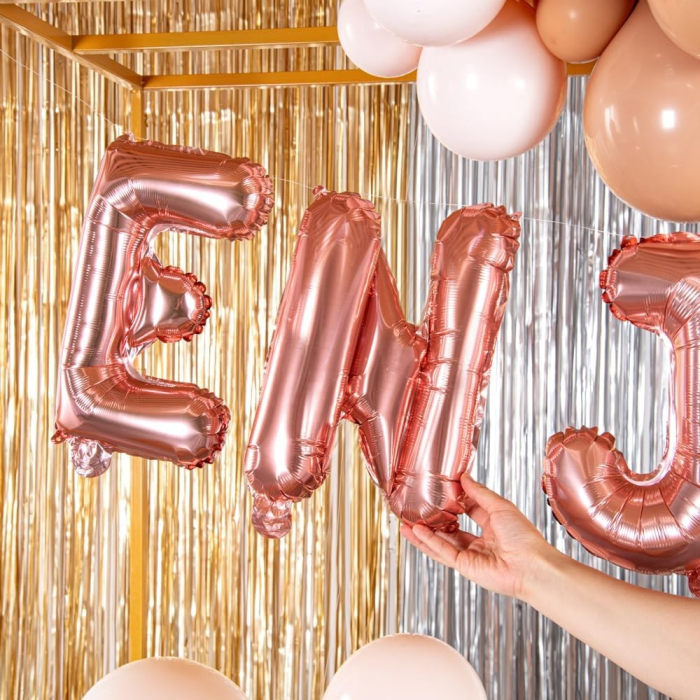 Balon Folie Metalizata Litera N, , 40 cm, Umflati cu Heliu sau Aer, Ambalaj Individual, Pai inclus, Rose Gold [5]