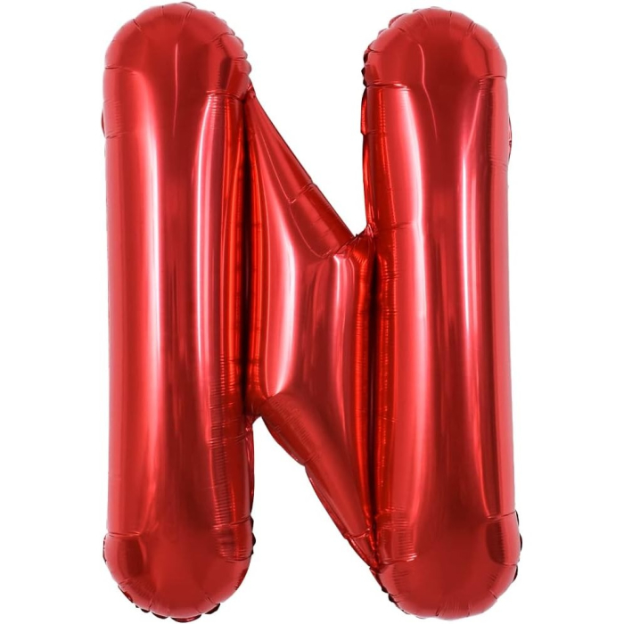 Balon Folie Metalizata Litera N, , 40 cm, Umflati cu Heliu sau Aer, Ambalaj Individual, Pai inclus, Rosu [6]