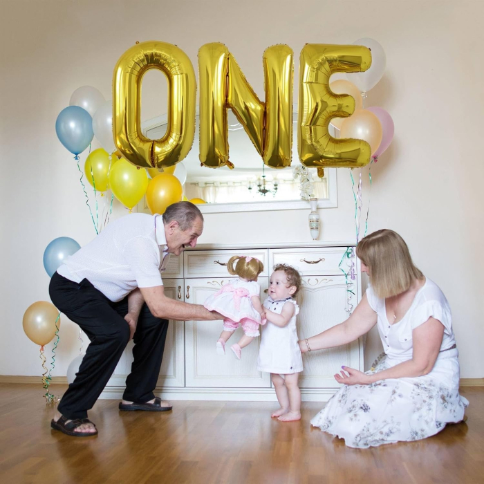 Balon Folie Metalizata Litera N, , 80 cm, Umflati cu Heliu sau Aer, Ambalaj Individual, Pai inclus, Auriu [7]