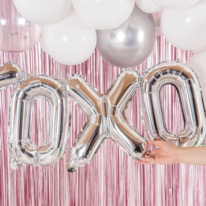 Balon Folie Metalizata Litera O, , 40 cm, Umflati cu Heliu sau Aer, Ambalaj Individual, Pai inclus, Argintiu [4]