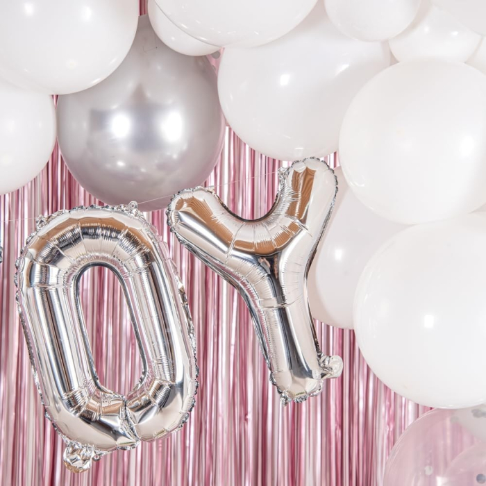 Balon Folie Metalizata Litera O, , 40 cm, Umflati cu Heliu sau Aer, Ambalaj Individual, Pai inclus, Argintiu [3]