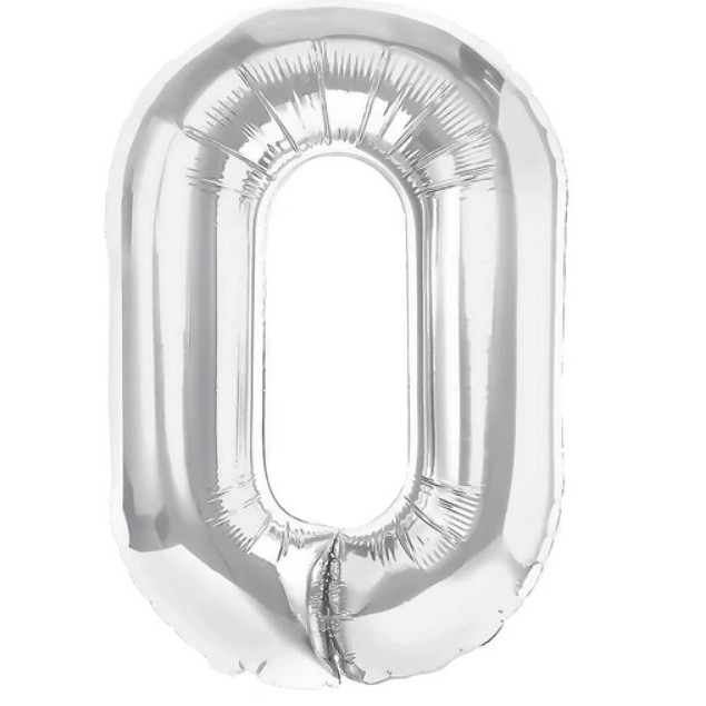 Balon Folie Metalizata Litera O, , 80 cm, Umflati cu Heliu sau Aer, Ambalaj Individual, Pai inclus, Argintiu [1]